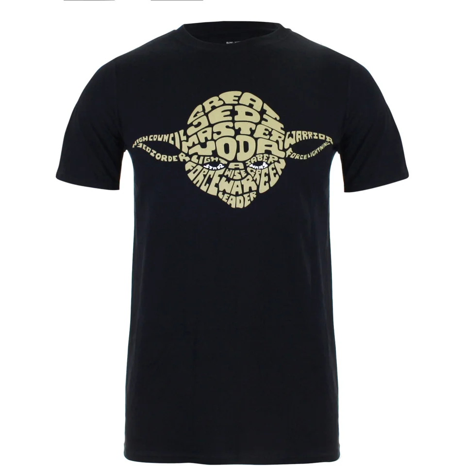 Star Wars Yoda Text Head Heren T-Shirt - Zwart - S - Zwart Afbeelding 1