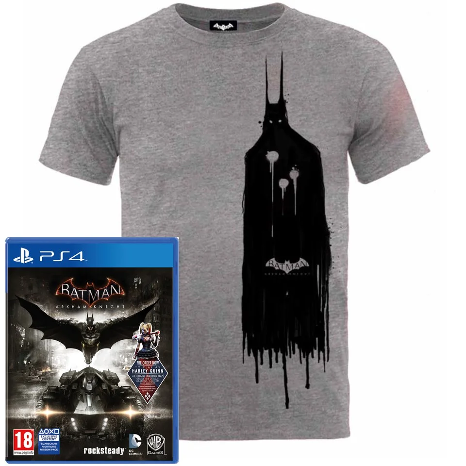 Zavvi Exclusieve DC Comics Arkham Knight PS4 Game en T-Shirt Bundel - Grijs - M Afbeelding 1