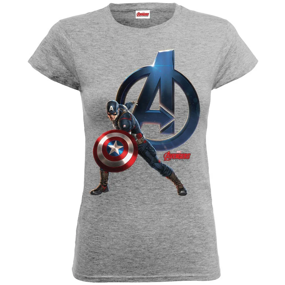 Marvel Women's Avengers Age of Ultron Captain America T-Shirt - Heather Grey - S - Grijs Afbeelding 1