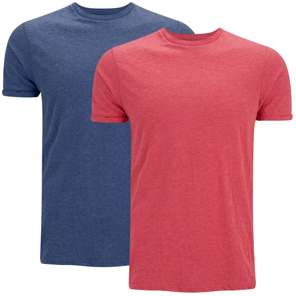 Brave Soul Men's Vardan 2 Pack T-Shirt - Blue/Red - S - Blauw Afbeelding 1