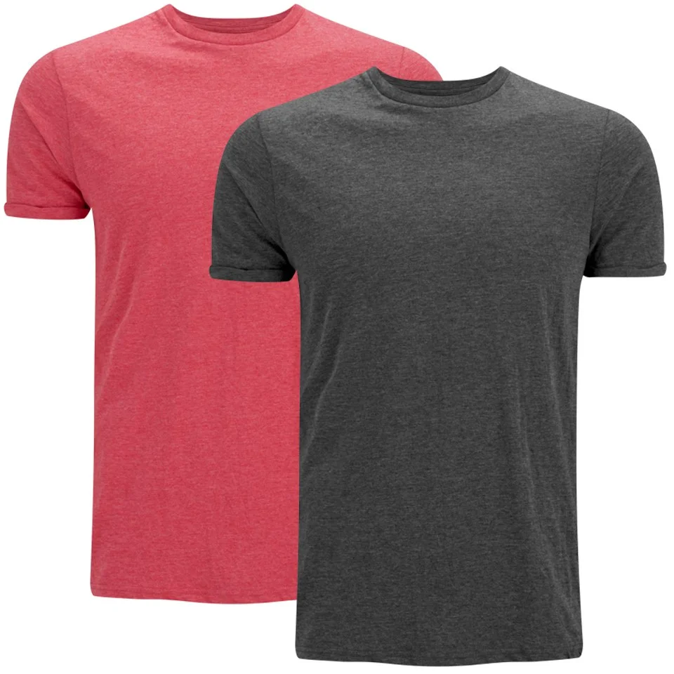 Brave Soul Men's Vardan 2 Pack T-Shirt - Grey/Red - S - Grijs Afbeelding 1