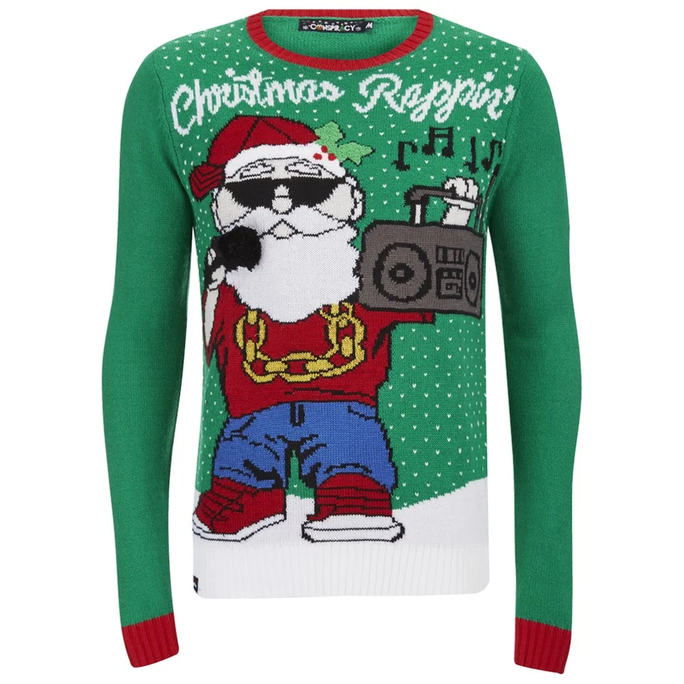 Conspiracy Men's Rappin' Christmas Jumper - Green - S - Groen Afbeelding 1