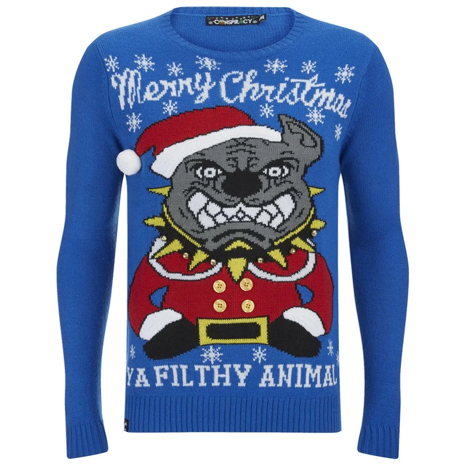 Conspiracy Men's Pitbull Christmas Jumper - Blue - S - Blauw Afbeelding 1