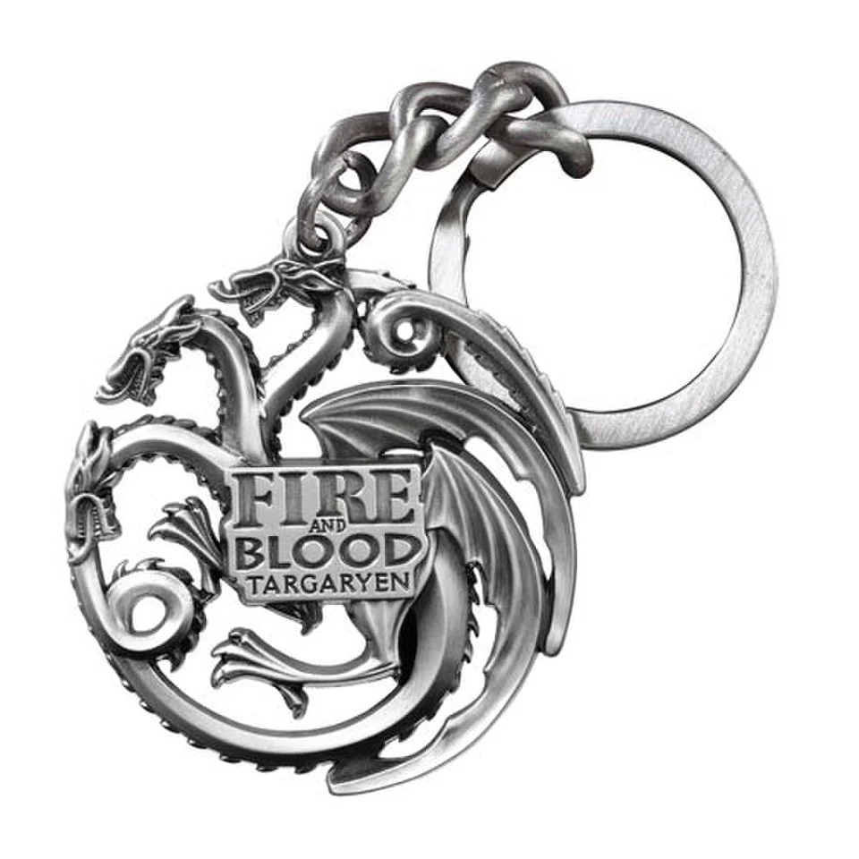 Game of Thrones Targaryen Three Headed Dragon Silver Finish Key Chain Afbeelding 1