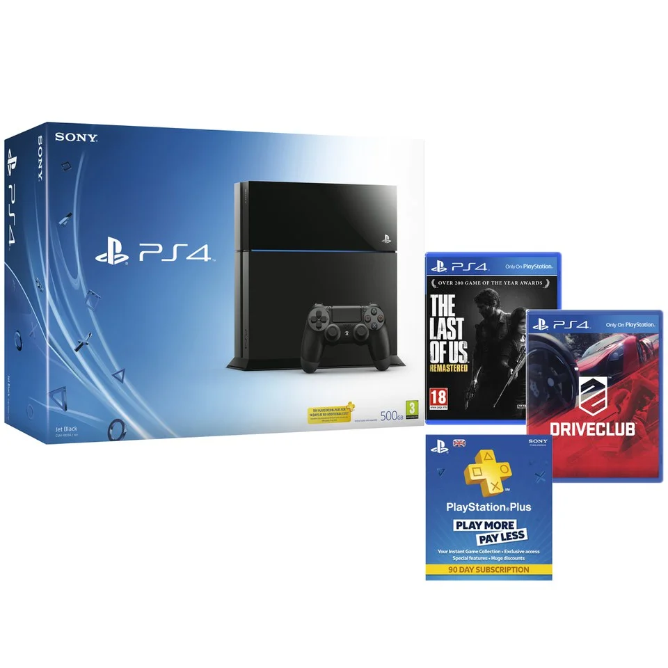 Sony PlayStation 4 Console - Includes DriveClub, The Last of Us & 90 Day PS Plus Afbeelding 1