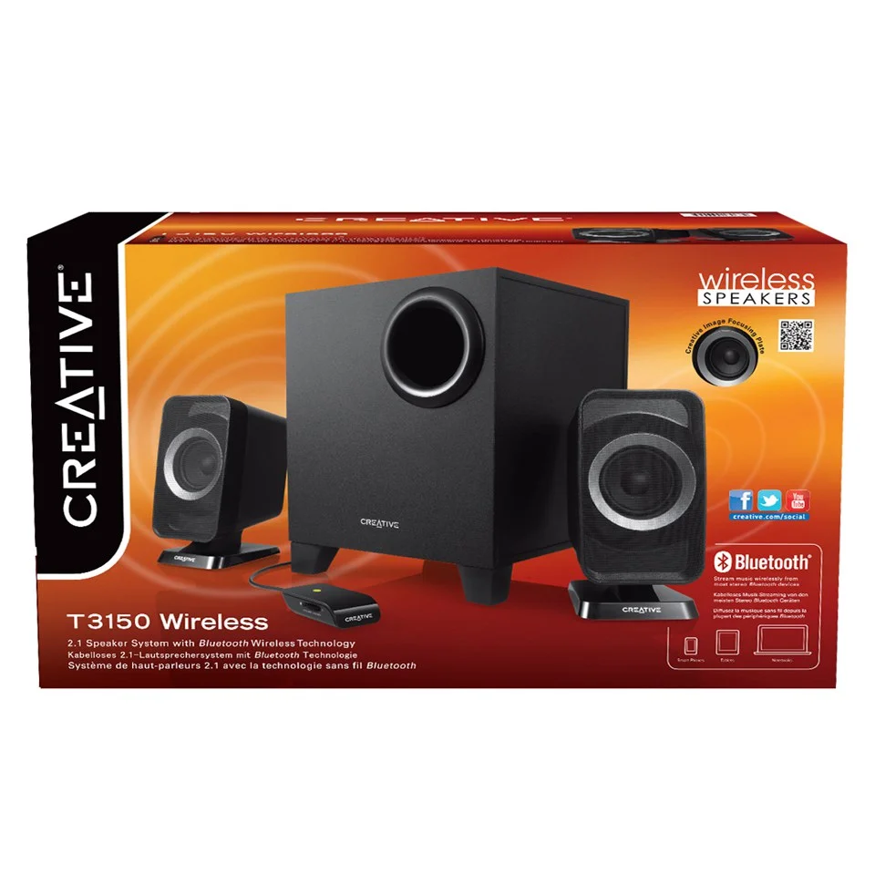 Creative T3150 Wireless Bluetooth 2.1 PC Speaker System with Subwoofer and Remote - Black Afbeelding 1