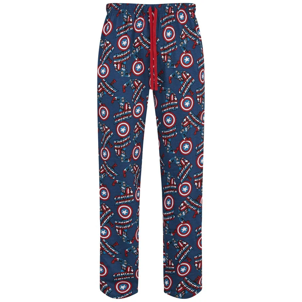 Marvel Men's Captain America All Over Print Lounge Pants - Blue - S - Blauw Afbeelding 1