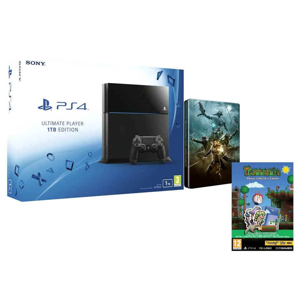 Sony PlayStation 4 1TB - Includes Terraria - Bonus Collector's Edition & The Elder Scrolls Online: Tamriel Unlimited Steelbook Afbeelding 1