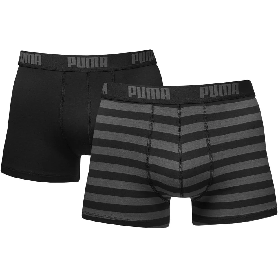 Puma Men's 2 Pack Striped Boxers - Black/Grey - S - Zwart/Grijs Afbeelding 1