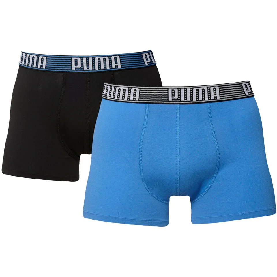 Puma Men's 2 Pack Striped Waistband Boxers - Blue/Black - S - Blauw/Zwart Afbeelding 1