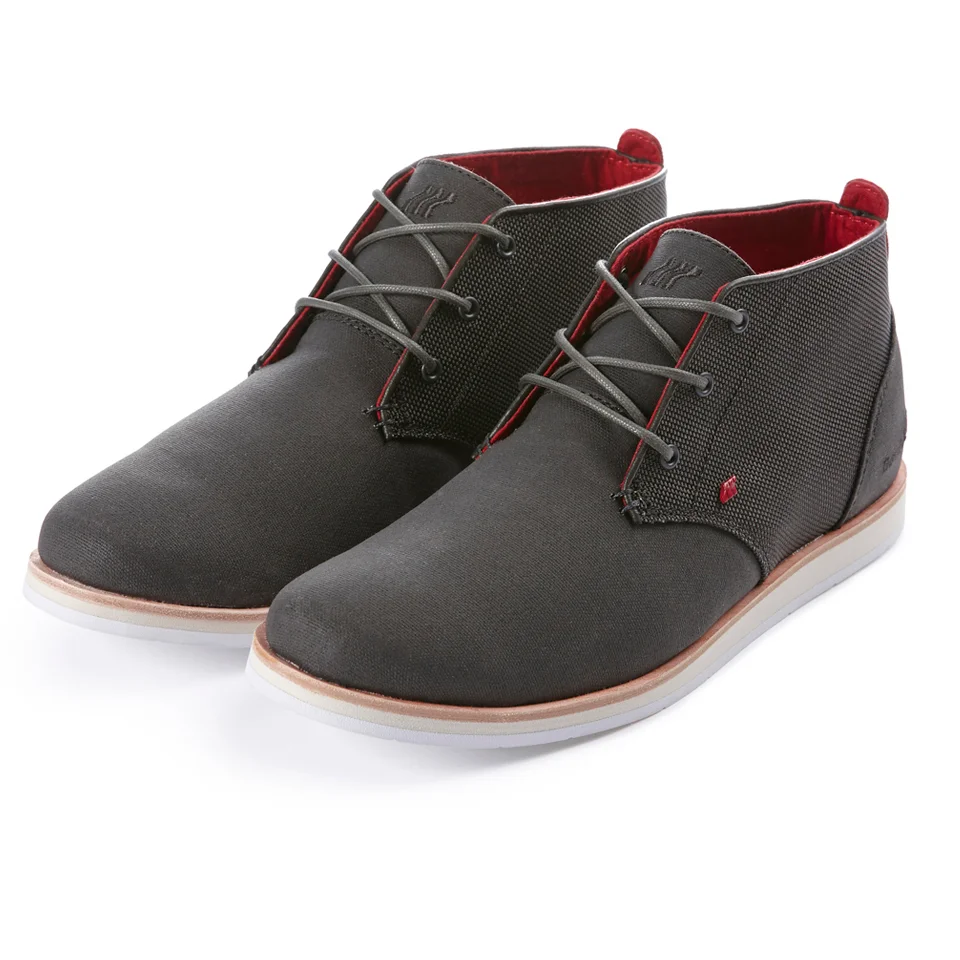 Boxfresh Men's Dalston Waxed Canvas Chukka Boots - Charcoal/Red - UK 7 - Zwart Afbeelding 1