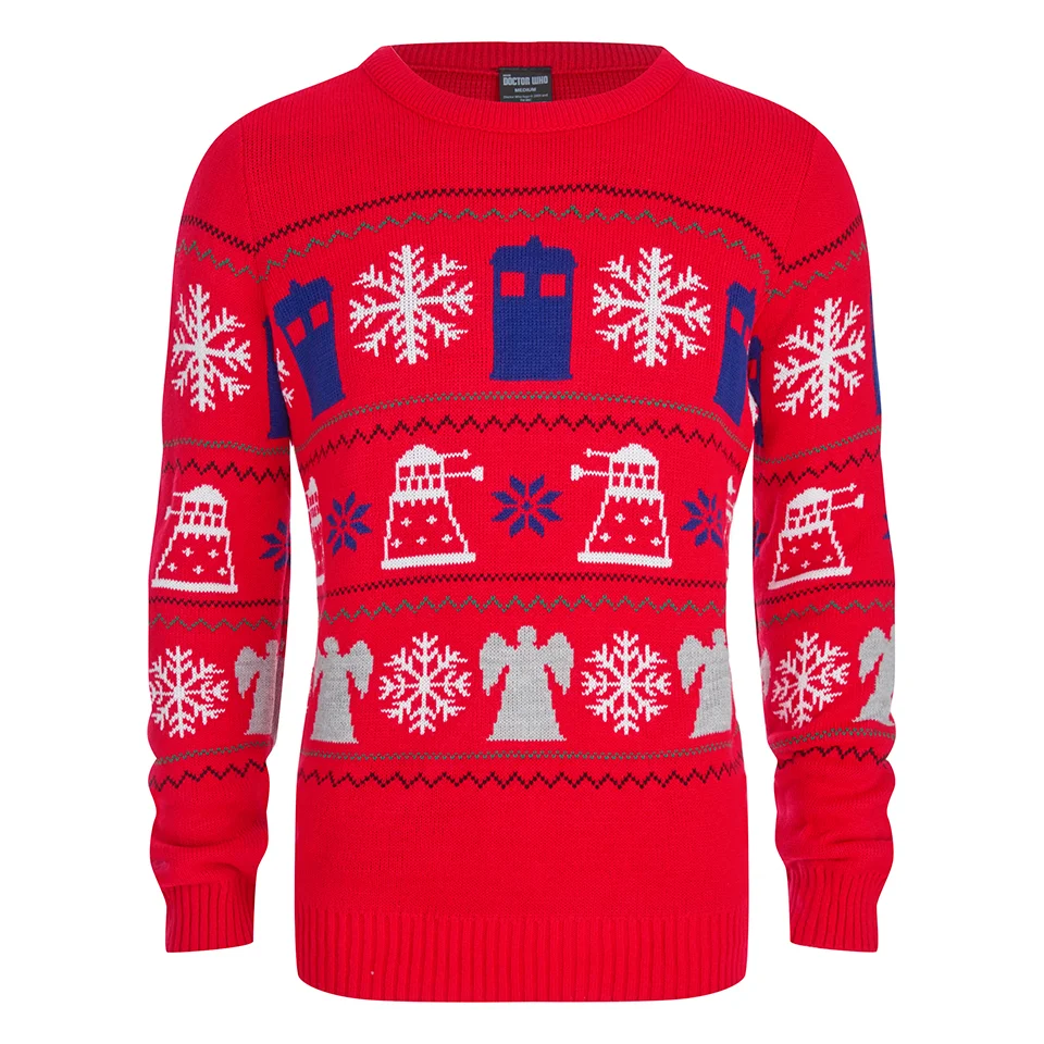 Doctor Who Dalek Snowflake Christmas Jumper - Red - S - Rood Afbeelding 1