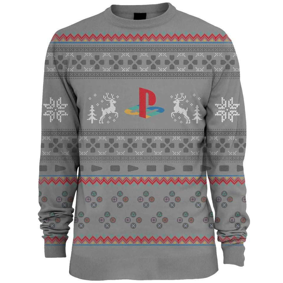 PlayStation Console Knitted Christmas Jumper - Grey - S - Grijs Afbeelding 1
