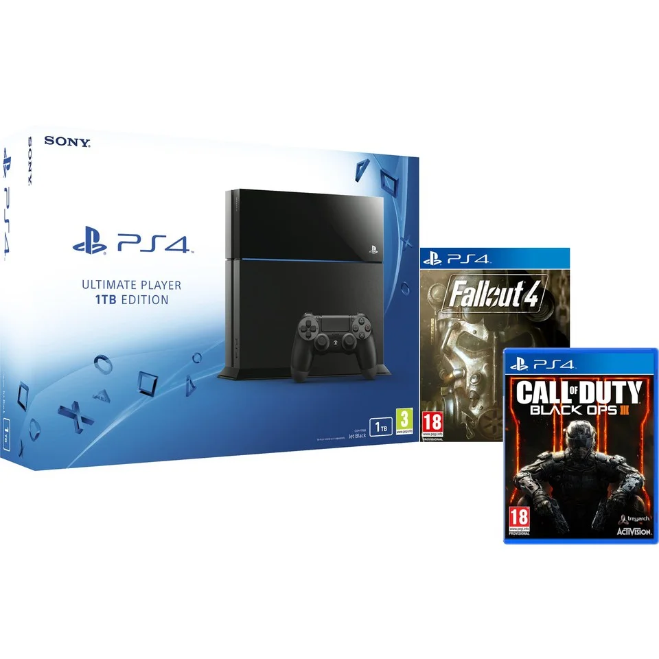 Sony PlayStation 4 1TB Console - Includes Call of Duty: Black Ops III & Fallout 4 Afbeelding 1