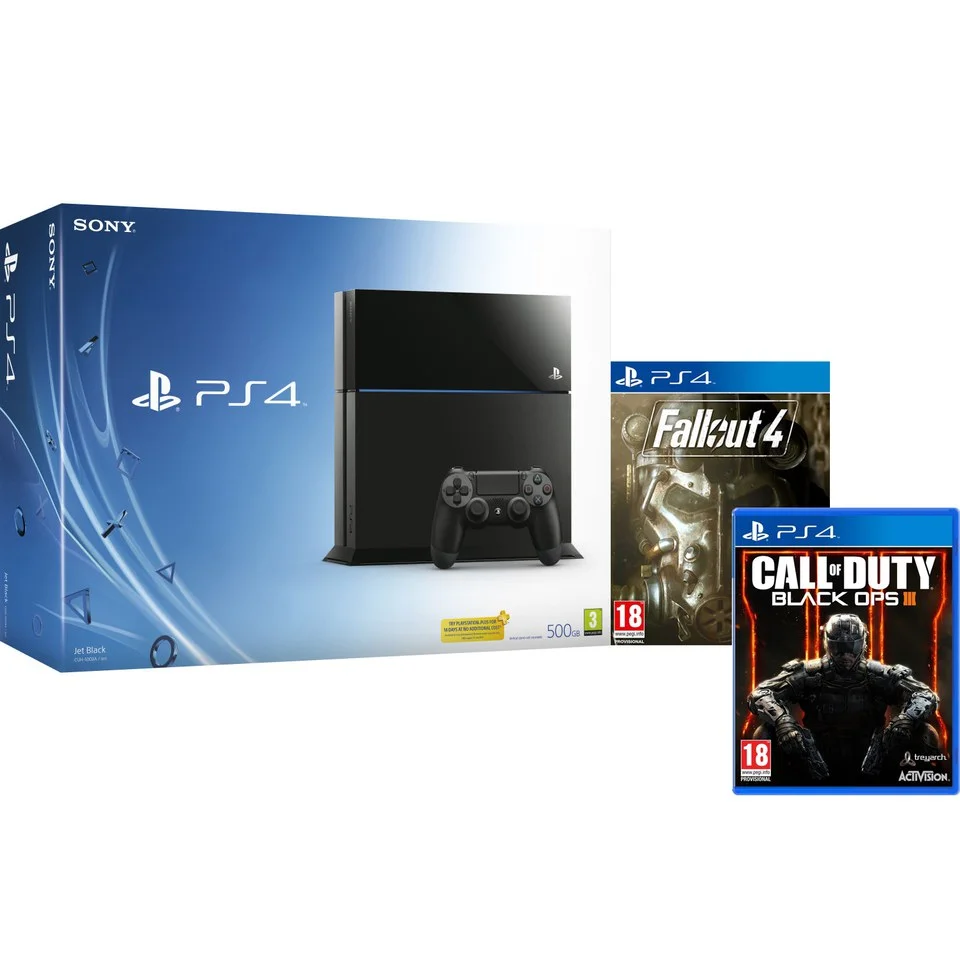 Sony PlayStation 4 500GB Console - Includes Call of Duty: Black Ops III & Fallout 4 Afbeelding 1