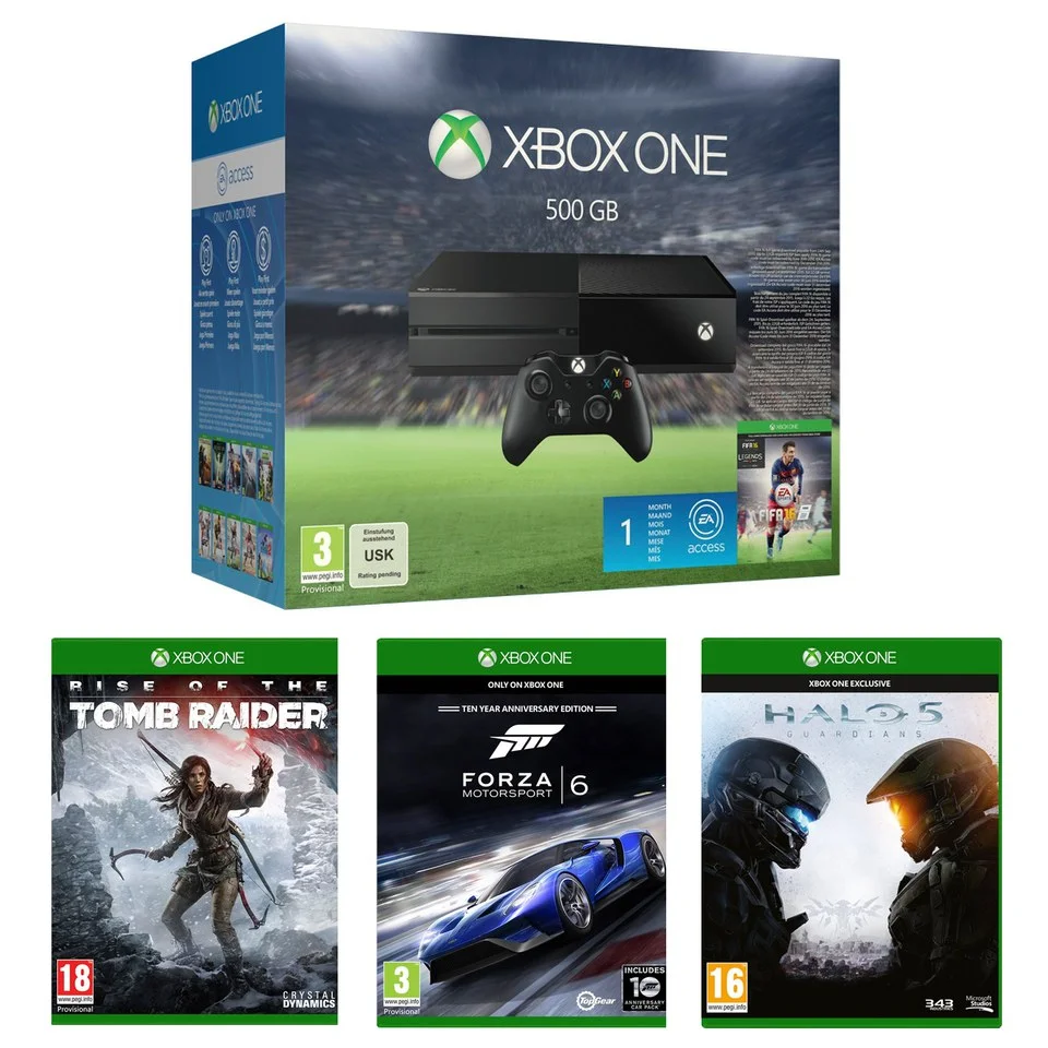 Xbox One 500GB With FIFA 16, Halo 5, Forza 6 & Rise of the Tomb Raider Afbeelding 1