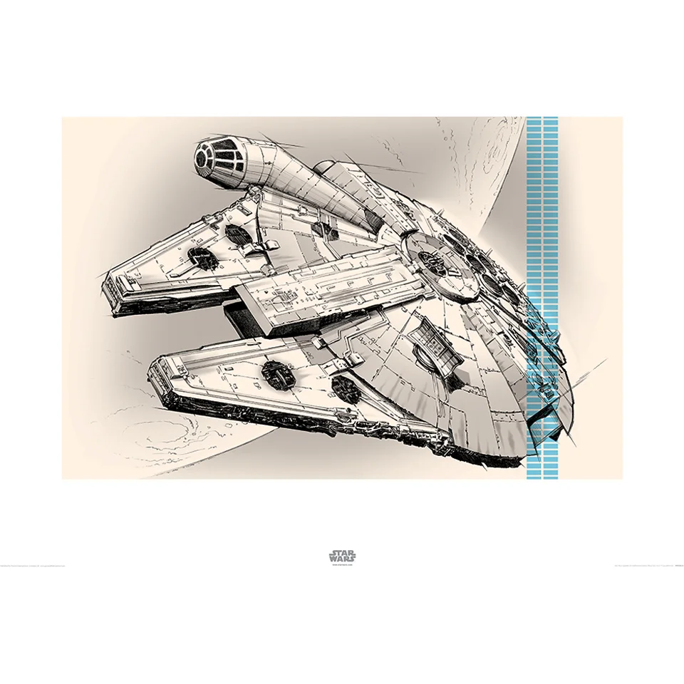 Star Wars: Episode VII - The Force Awakens Millennium Falcon - 60 x 80cm Pencil Art Print Afbeelding 1