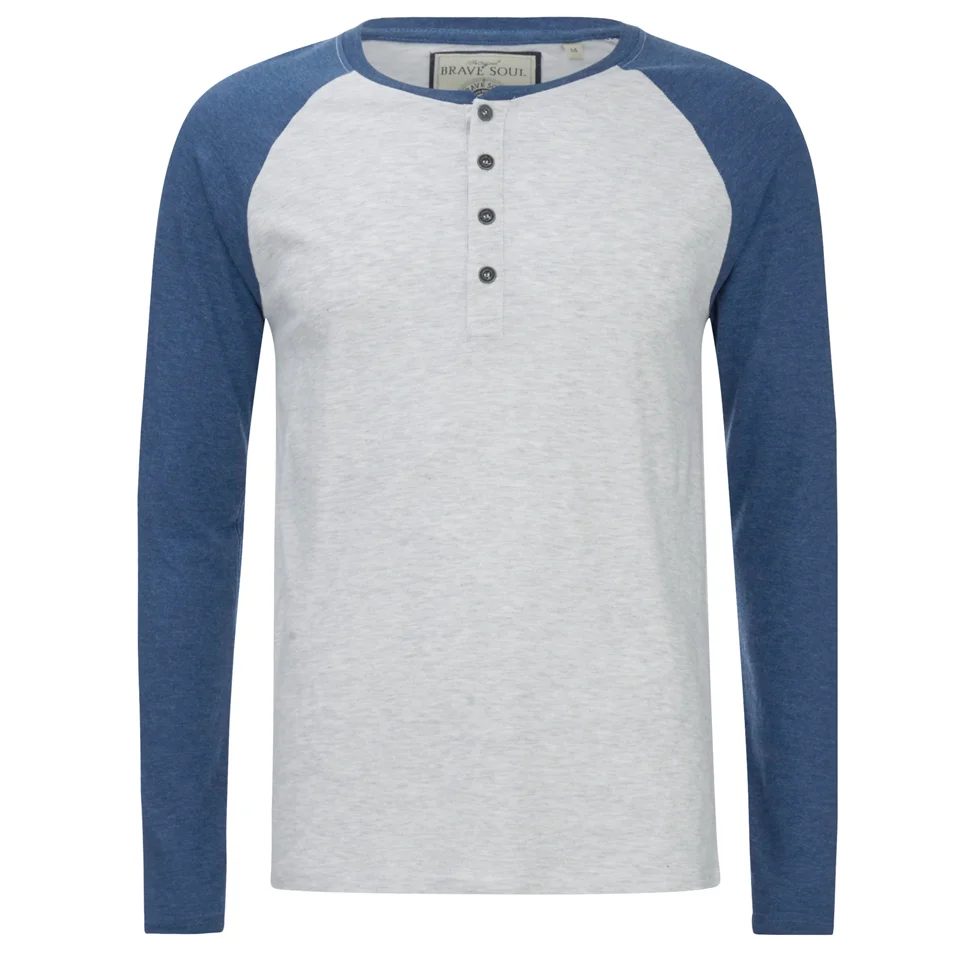 Brave Soul Men's Rasmus Grandad Long Sleeved Top - Ecru/Vintage Blue - S - Steen Afbeelding 1