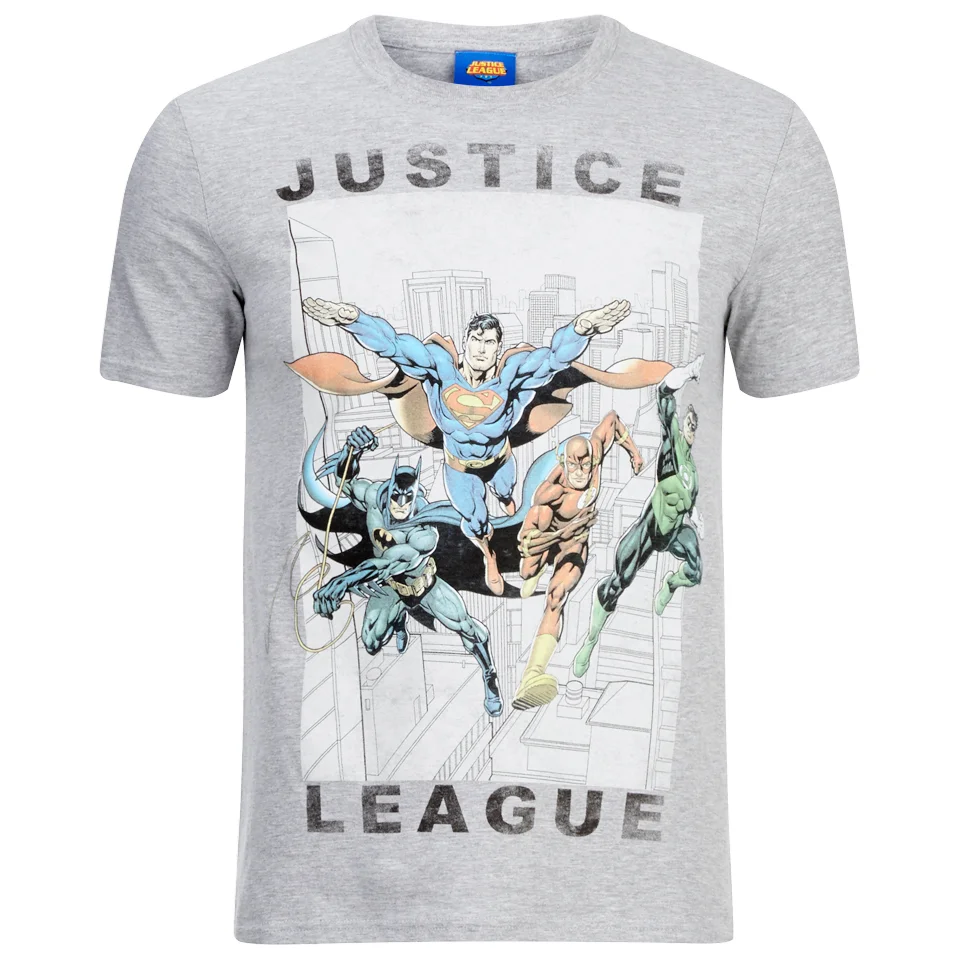 DC Comics Justice League Flying Heren T-Shirt - Grey Marl - S - Grijs Afbeelding 1