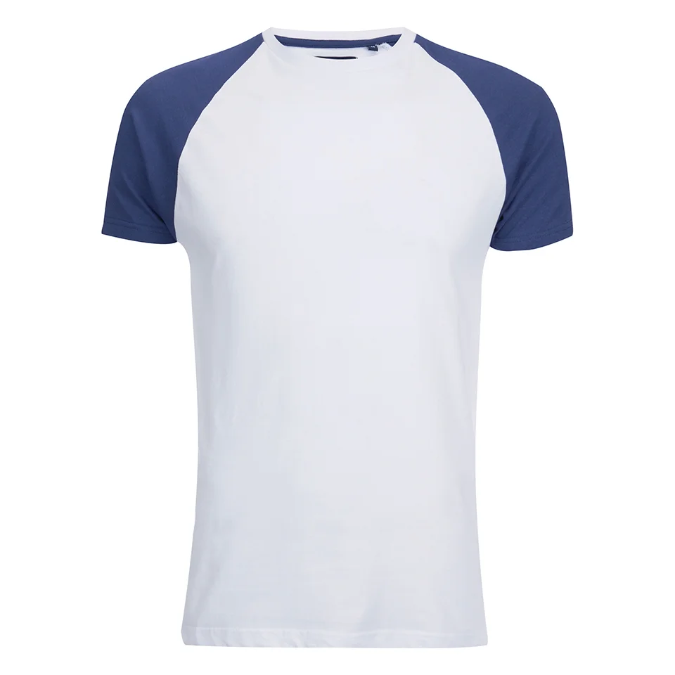 Brave Soul Men's Baptist Raglan Sleeve T-Shirt - White/Ink Blue - S - White/Blue Afbeelding 1