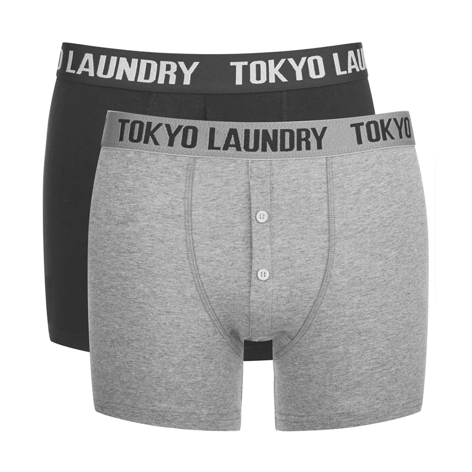 Tokyo Laundry Men's 2-Pack Port Douglas Boxers - Black/Mid Grey Marl - S - Zwart/Grijs Afbeelding 1