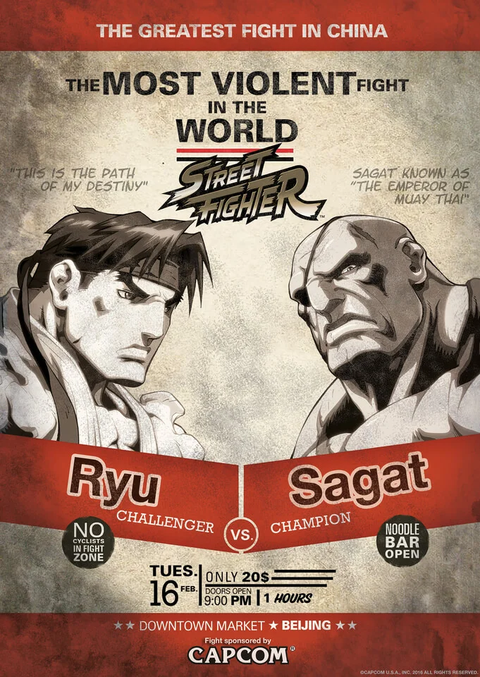 Street Fighter Ryu V Sagat Art Print - 16.5 x 11.7 Afbeelding 1