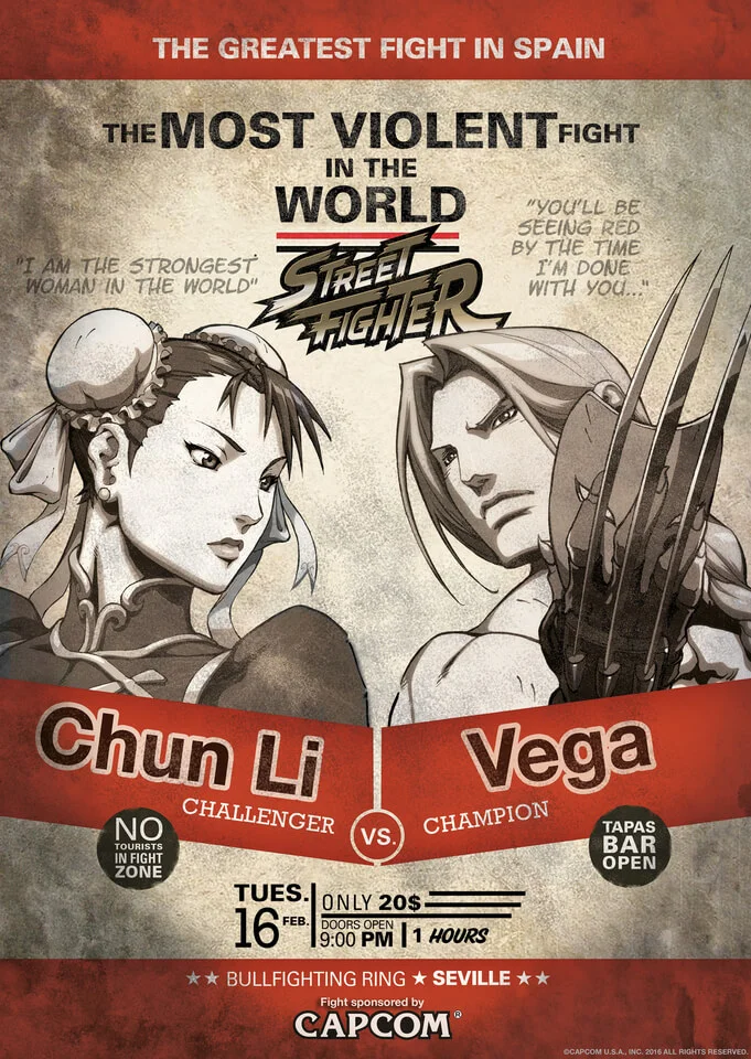 Street Fighter Chun-Li V Vega Art Print - 16.5 x 11.7 Afbeelding 1