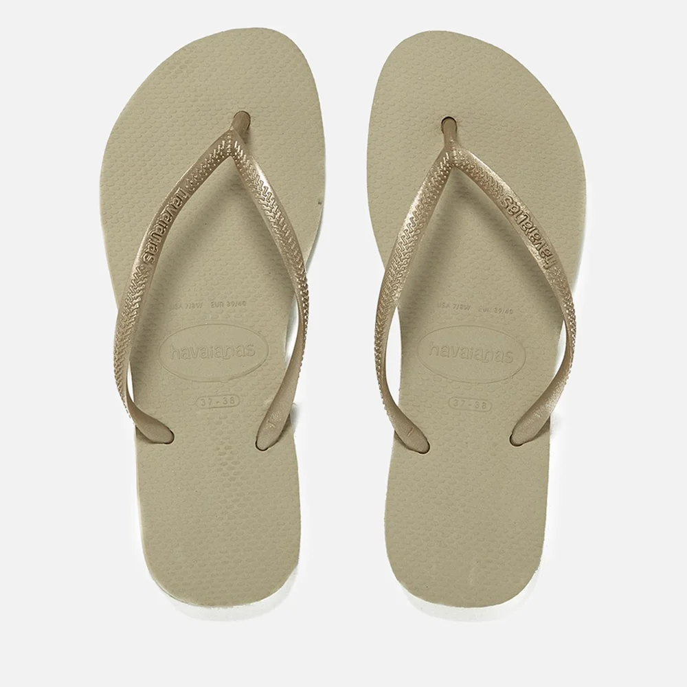 Havaianass Girls' Slim Flip Flops - Sand Grey/Light Golden - UK 1-2 Kids Afbeelding 1