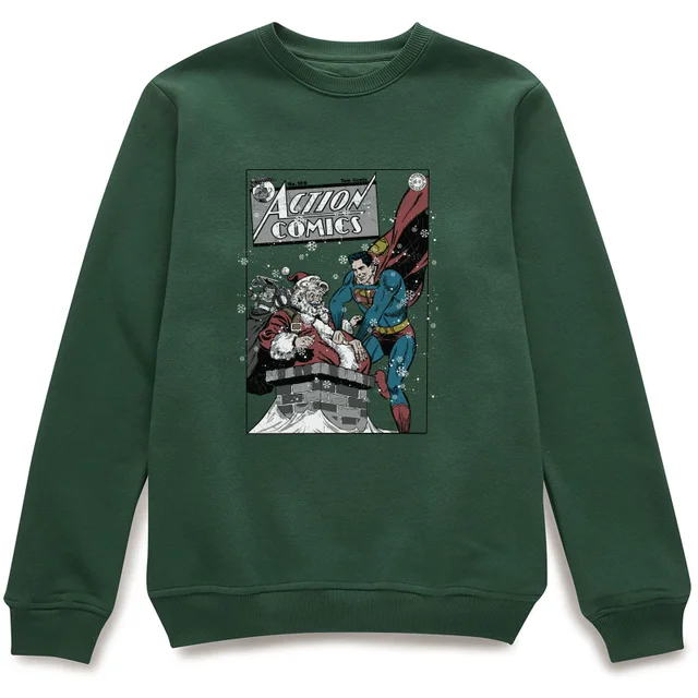 DC Comics Originals Superman met de Kerstman Action Comics Kersttrui - Donkergroen