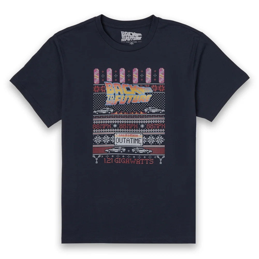 Back To The Future OUTATIME Men's Christmas T-Shirt - Navy - M Afbeelding 1