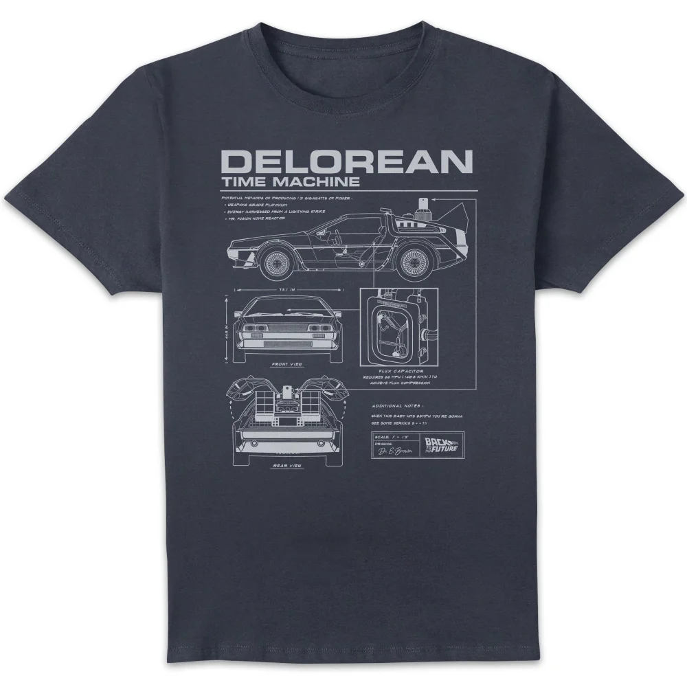 Back to the Future DeLorean Schematic T-shirt - Navy - S Afbeelding 1