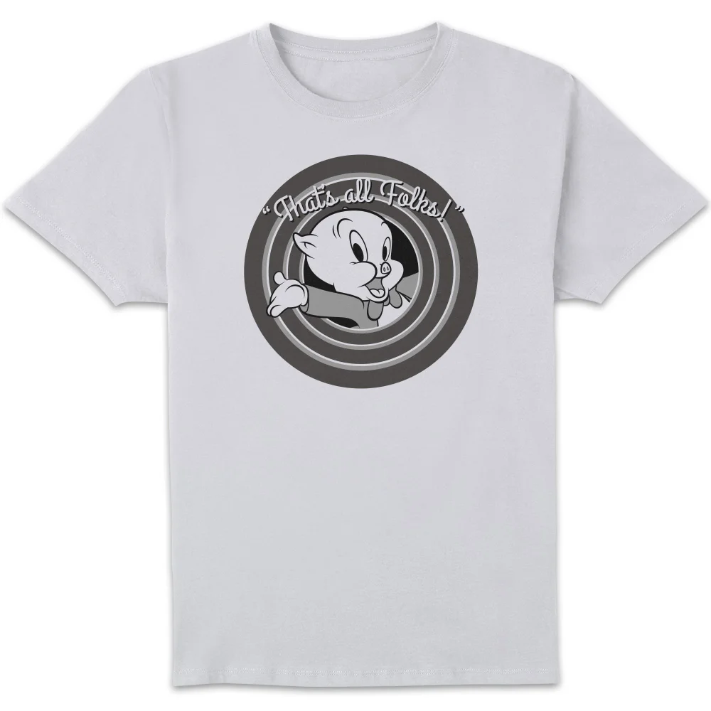 Looney Tunes Porky Pig Circle Logo T-shirt - Wit - S Afbeelding 1
