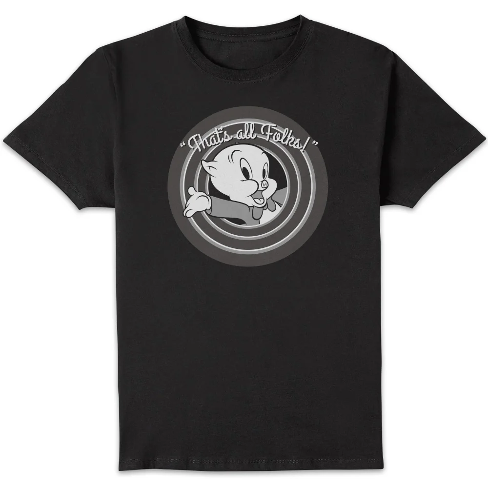 Looney Tunes Porky Pig Circle Logo T-shirt - Zwart - S Afbeelding 1