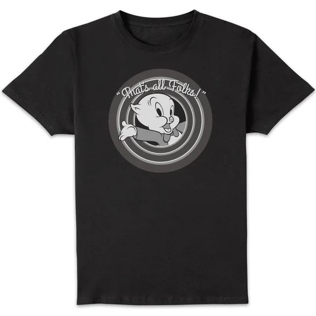 Looney Tunes Porky Pig Circle Logo T-shirt - Zwart