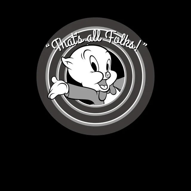 Looney Tunes Porky Pig Circle Logo T-shirt - Zwart