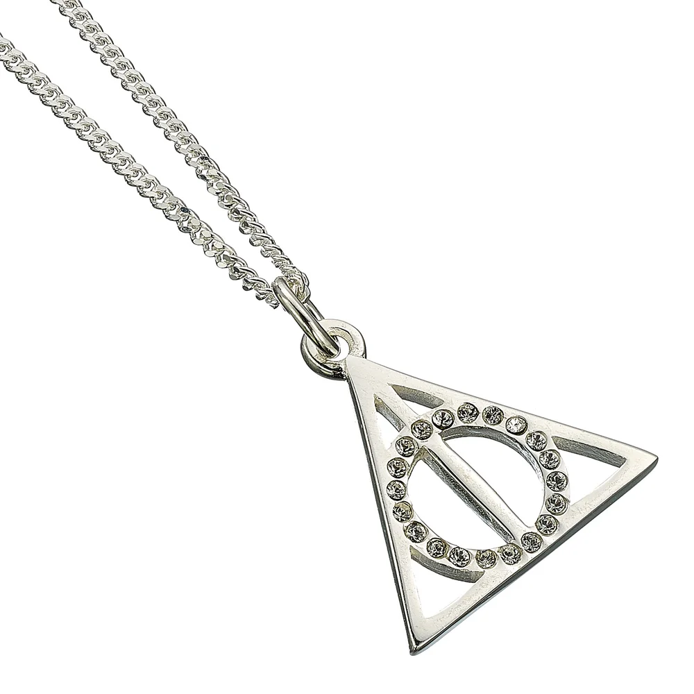 Harry Potter Sterling Silver Deathly Hallows Necklace with Claw Set Crystals Afbeelding 1