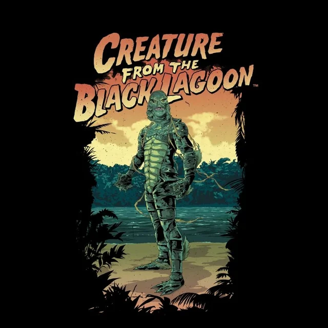 Universal Monsters Creature From The Black Lagoon Illustrated T-shirt - Zwart