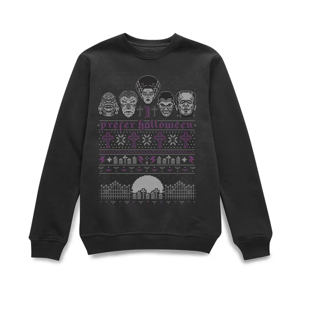 Universal Monsters I Prefer Halloween Kersttrui - Zwart