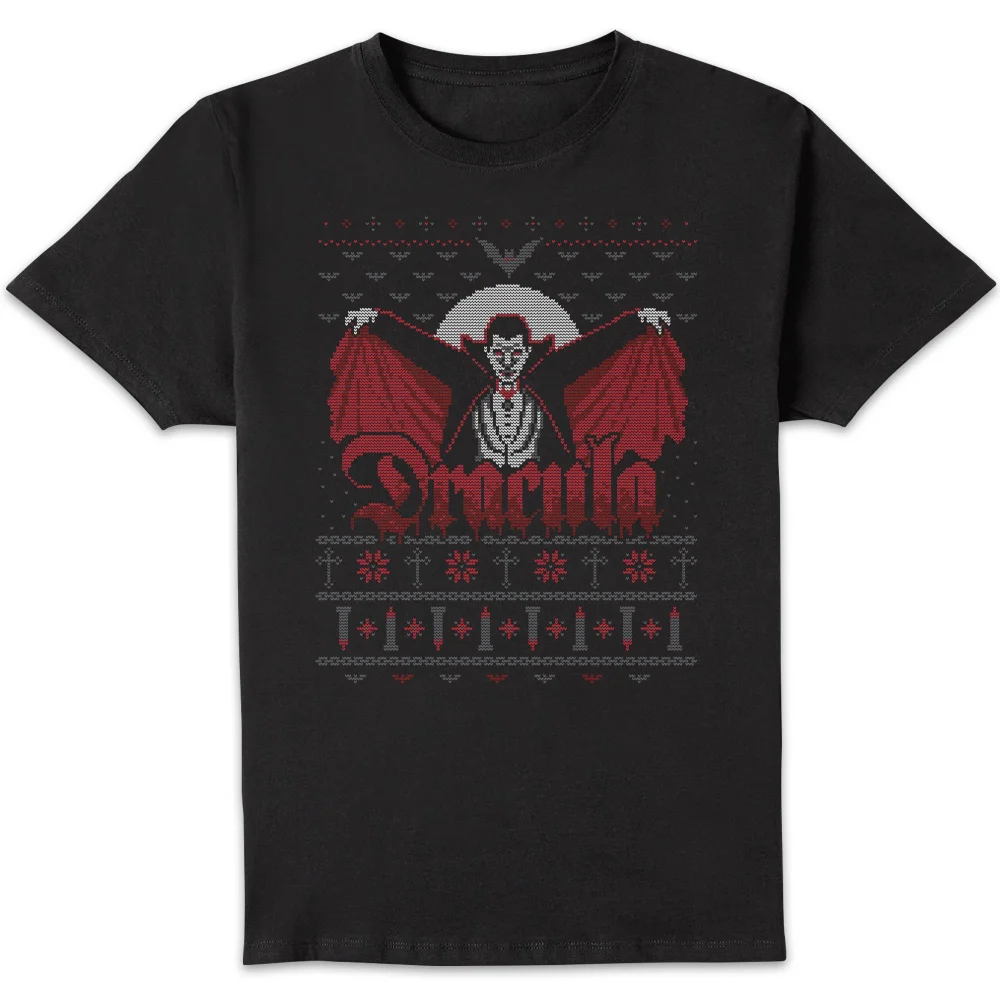 Universal Monsters Dracula Kerst T-Shirt - Zwart - S Afbeelding 1