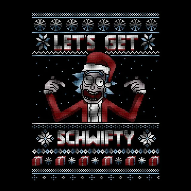 Rick and Morty Kerstmis Lets Get Schwifty T-Shirt - Zwart
