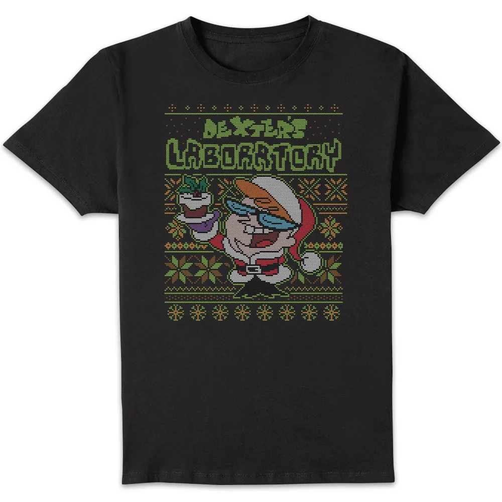 Dexter's Lab Pattern Men's Christmas T-Shirt - Black - S Afbeelding 1