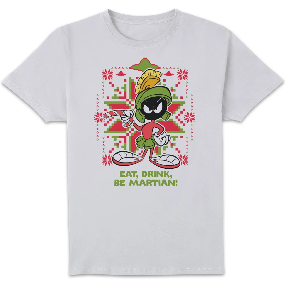 Looney Tunes Eat Drink Be Martian Men's Christmas T-Shirt - White - S Afbeelding 1