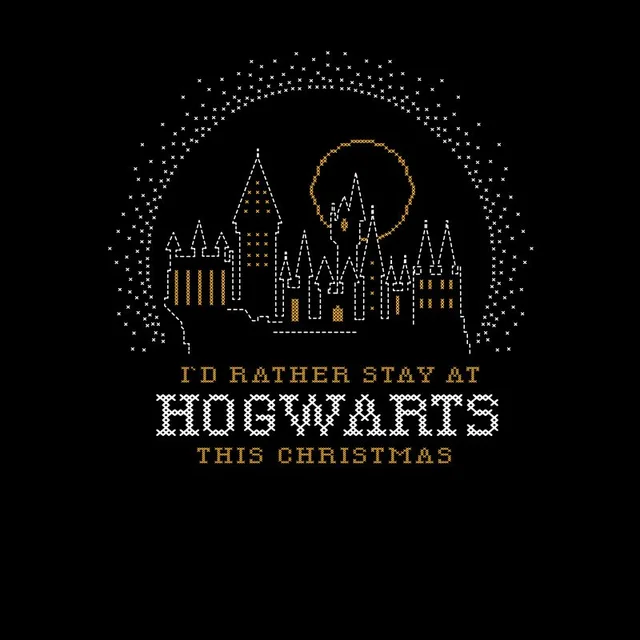 Harry Potter I'd Rather Stay At Hogwarts kerst t-shirt - Zwart