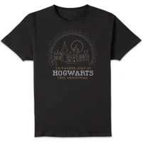 Harry Potter I'd Rather Stay At Hogwarts kerst t-shirt - Zwart
