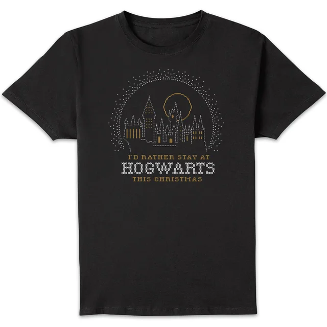 Harry Potter I'd Rather Stay At Hogwarts kerst t-shirt - Zwart