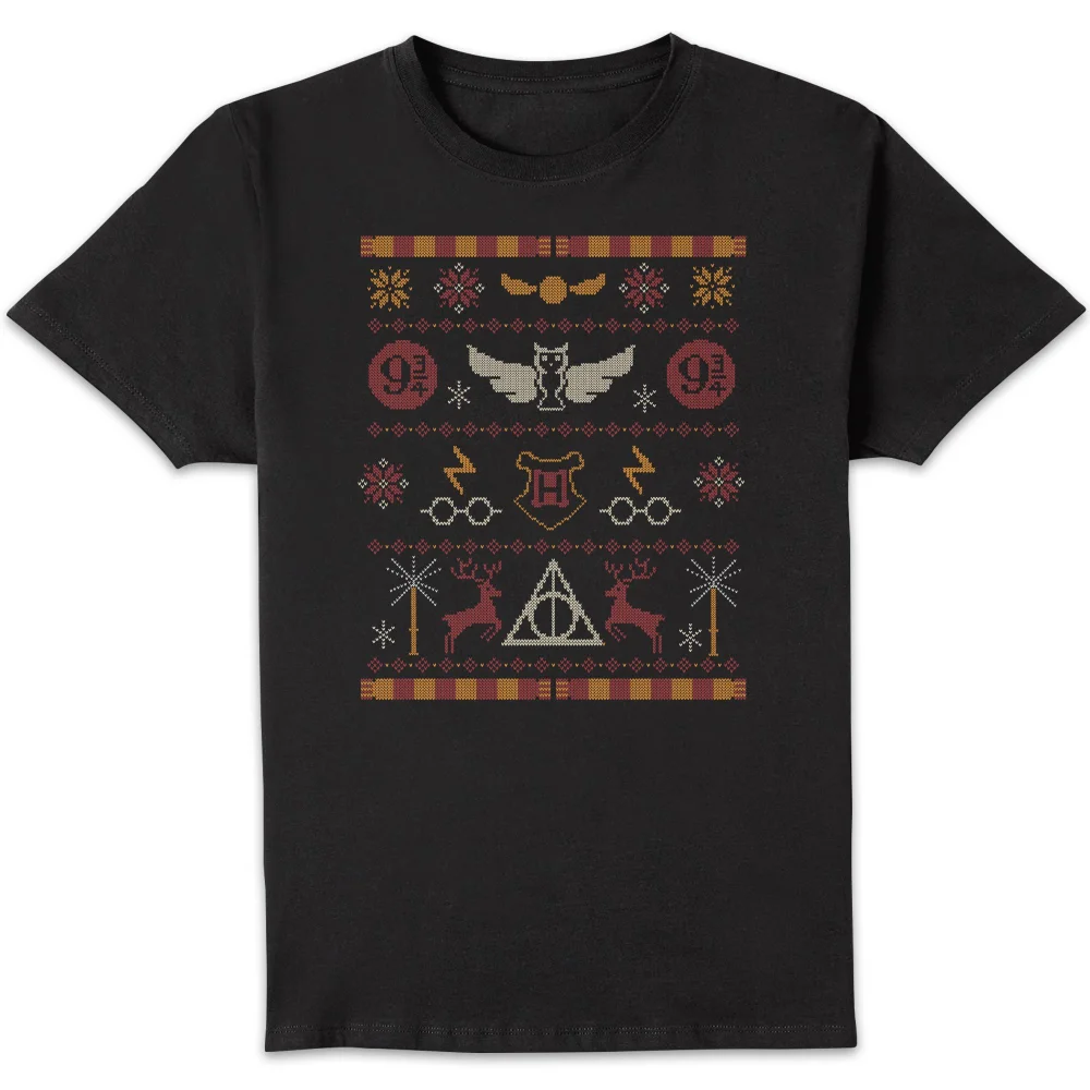 Harry Potter Knit kerst t-shirt - Zwart - S Afbeelding 1
