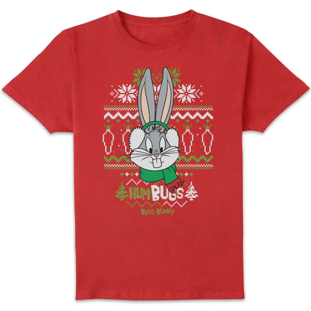 Looney Tunes Bugs Bunny Knit Men's Christmas T-Shirt - Red - S Afbeelding 1