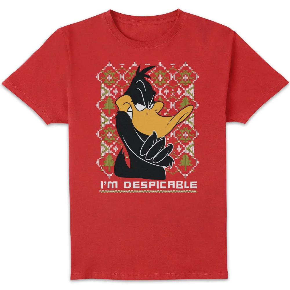 Looney Tunes Daffy Duck Knit Men's Christmas T-Shirt - Red - S Afbeelding 1