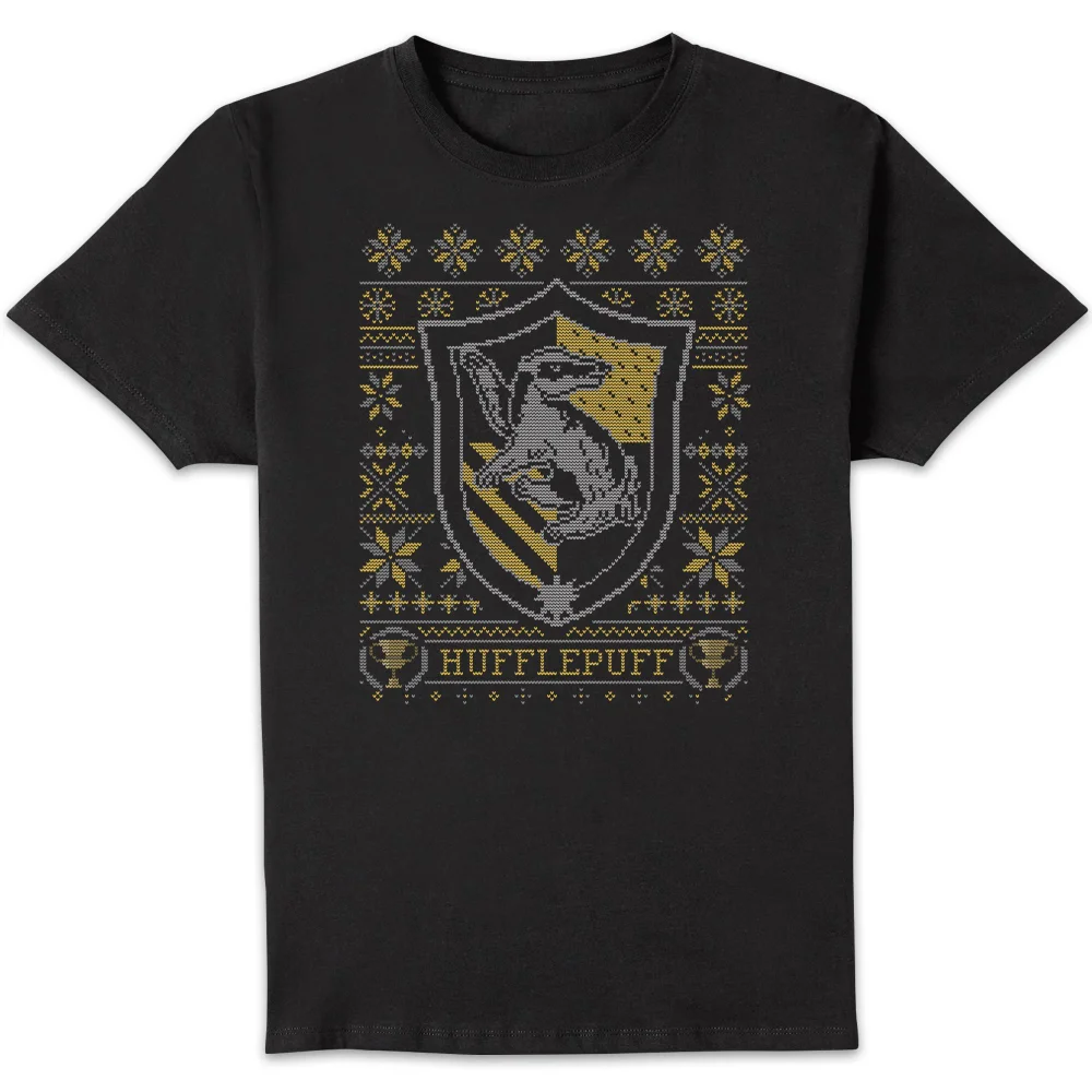 Harry Potter Hufflepuff Crest kerst t-shirt - Zwart - S Afbeelding 1