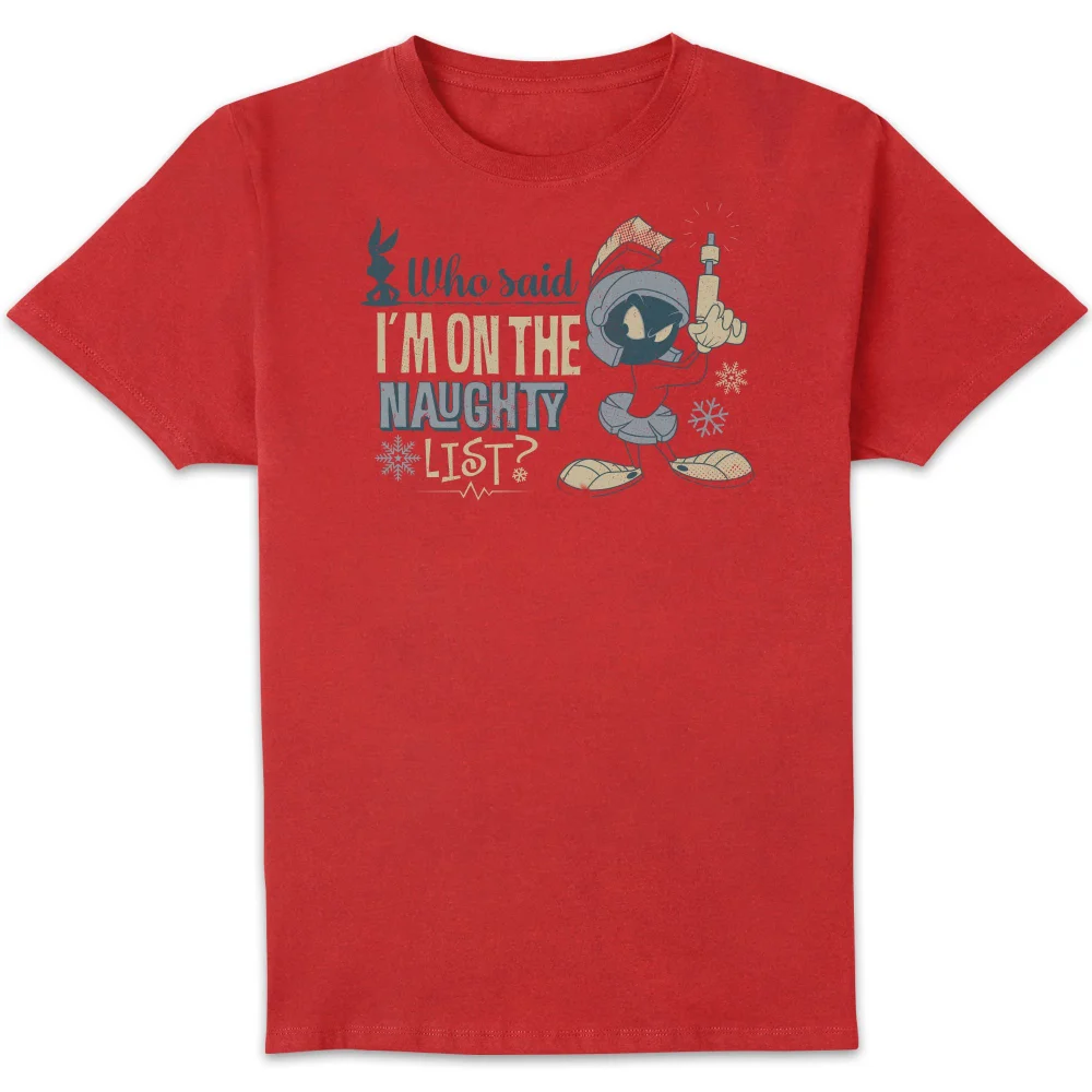 Looney Tunes Martian Who Said Im On The Naughty List Men's Christmas T-Shirt - Red - S Afbeelding 1
